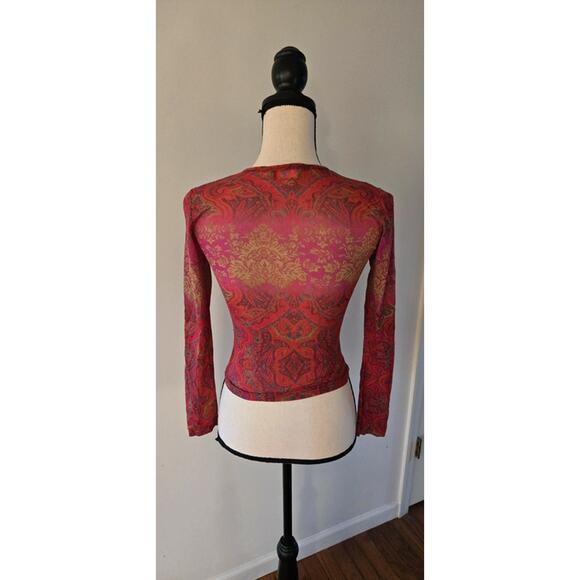 I.N. San Francisco vintage pink sheer printed long sleeve top small - Picture 5 of 6